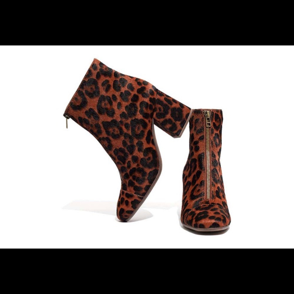 Madewell Amalia booties boots shoes brown 7 New calf hair Zipper Animal Print
